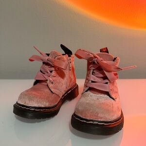 Dr. Martens Kids Pink Velvet Boots